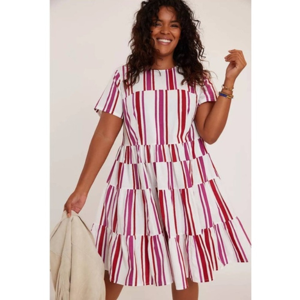 Anthropologie NORBLACK NORWHITE Anwen‎ tiered tunic dress Size SP Striped Cotton